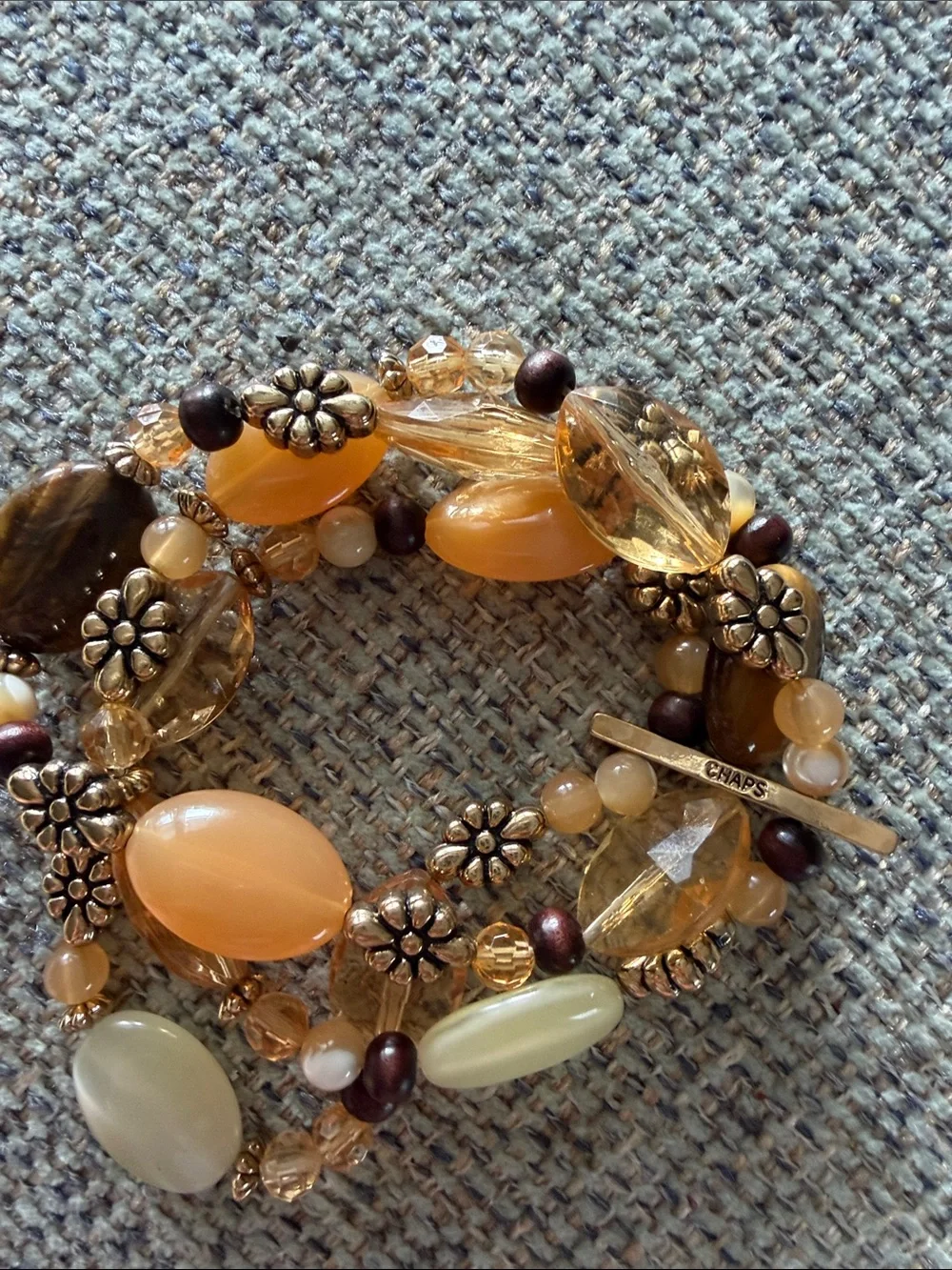 Chaps Gold-Tone, Amber & Cream Multi-Strand Beaded Bracelet